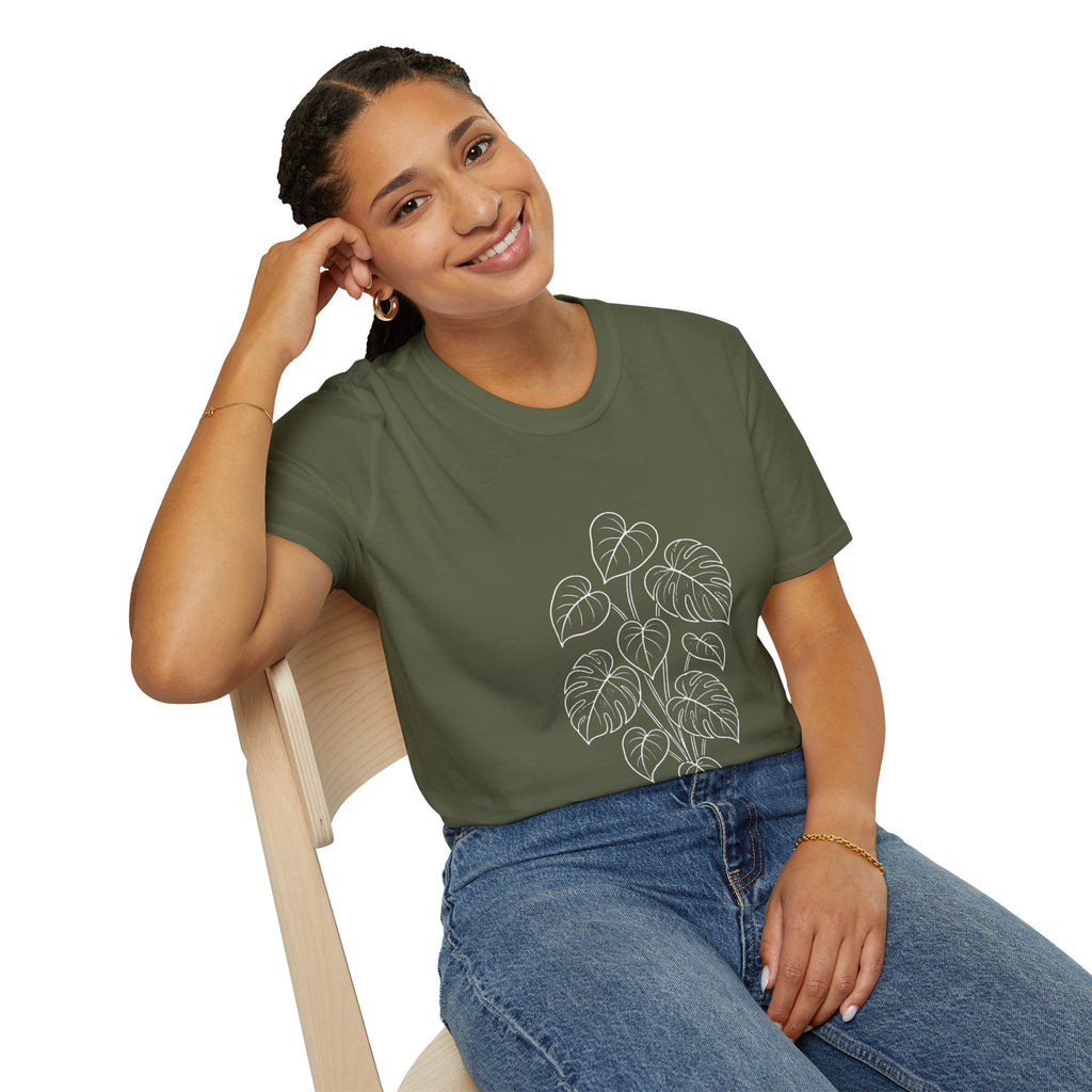 Monstera Line Art T-Shirt — Minimal Plant Lover Tee