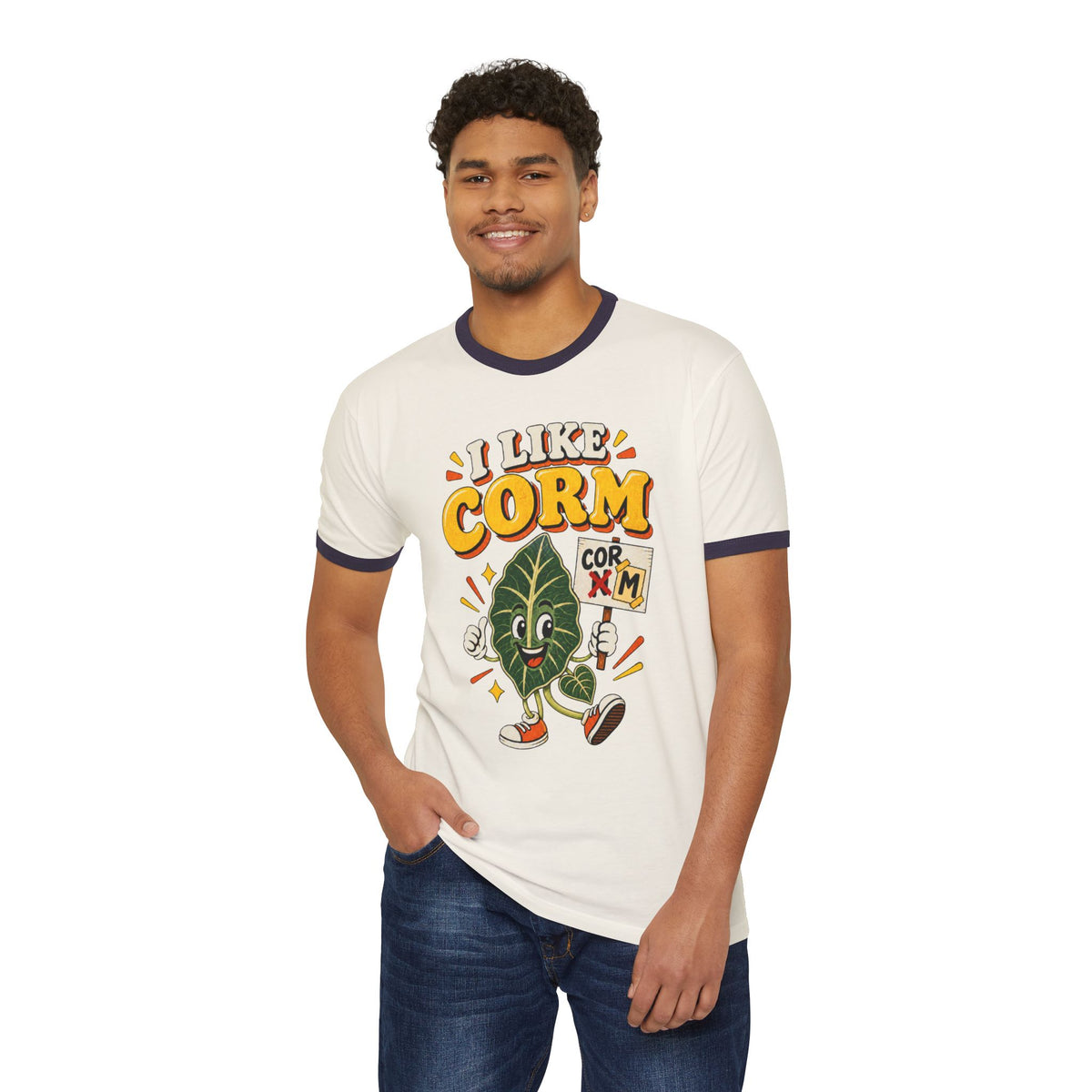 I Like Corm T‑Shirt — Funny Corn Leaf Retro Ringer Tee