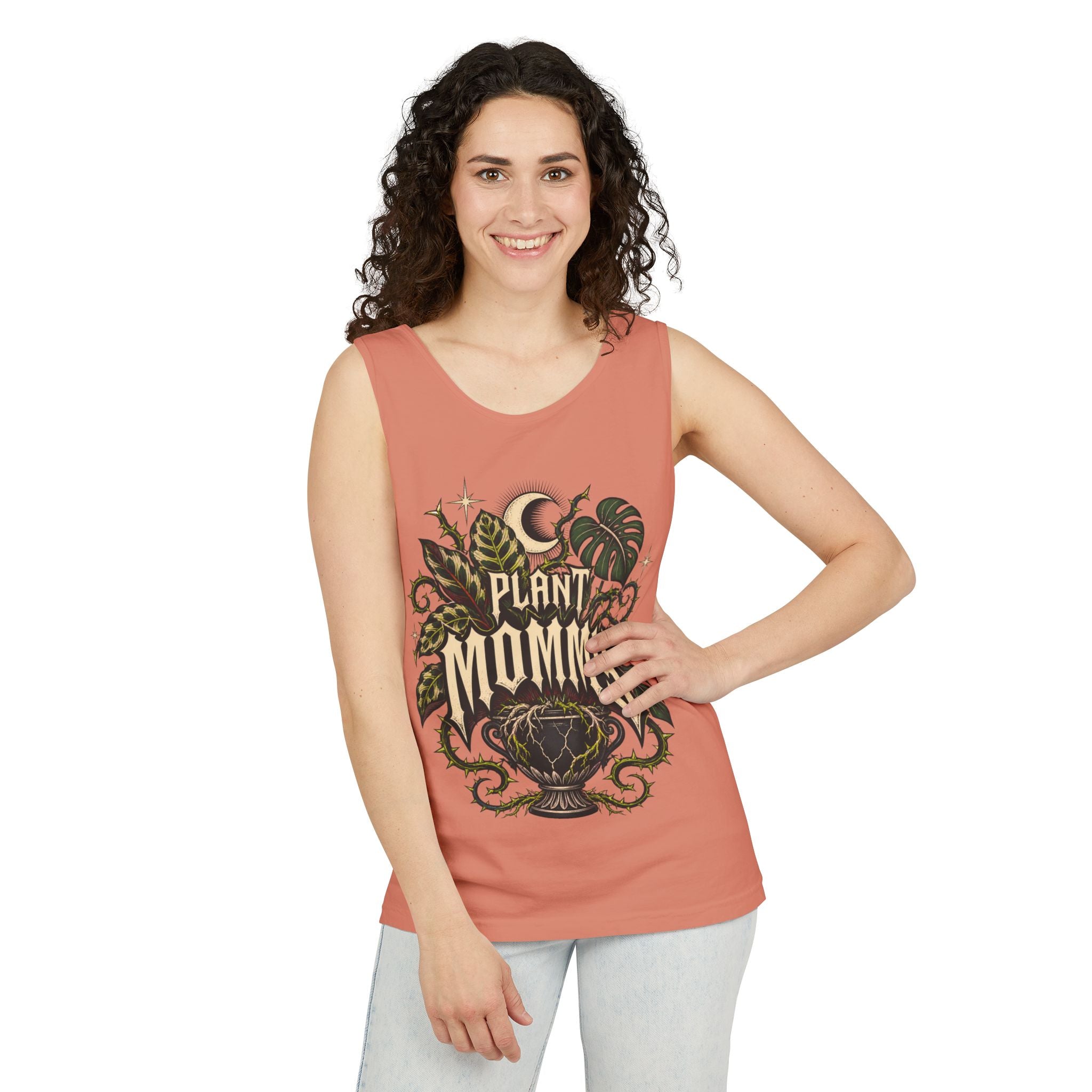 Plant Mommy Tank Top — Botanical Vintage Moon & Monsteras Graphic