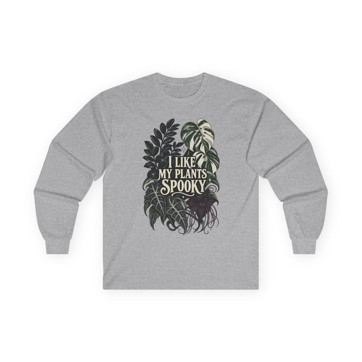 Spooky Plant Lover Long Sleeve Tee — "I Like My Plants Spooky" Graphic