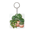Plant Lover Square Keychain — Potted Monstera & Succulent Accessory