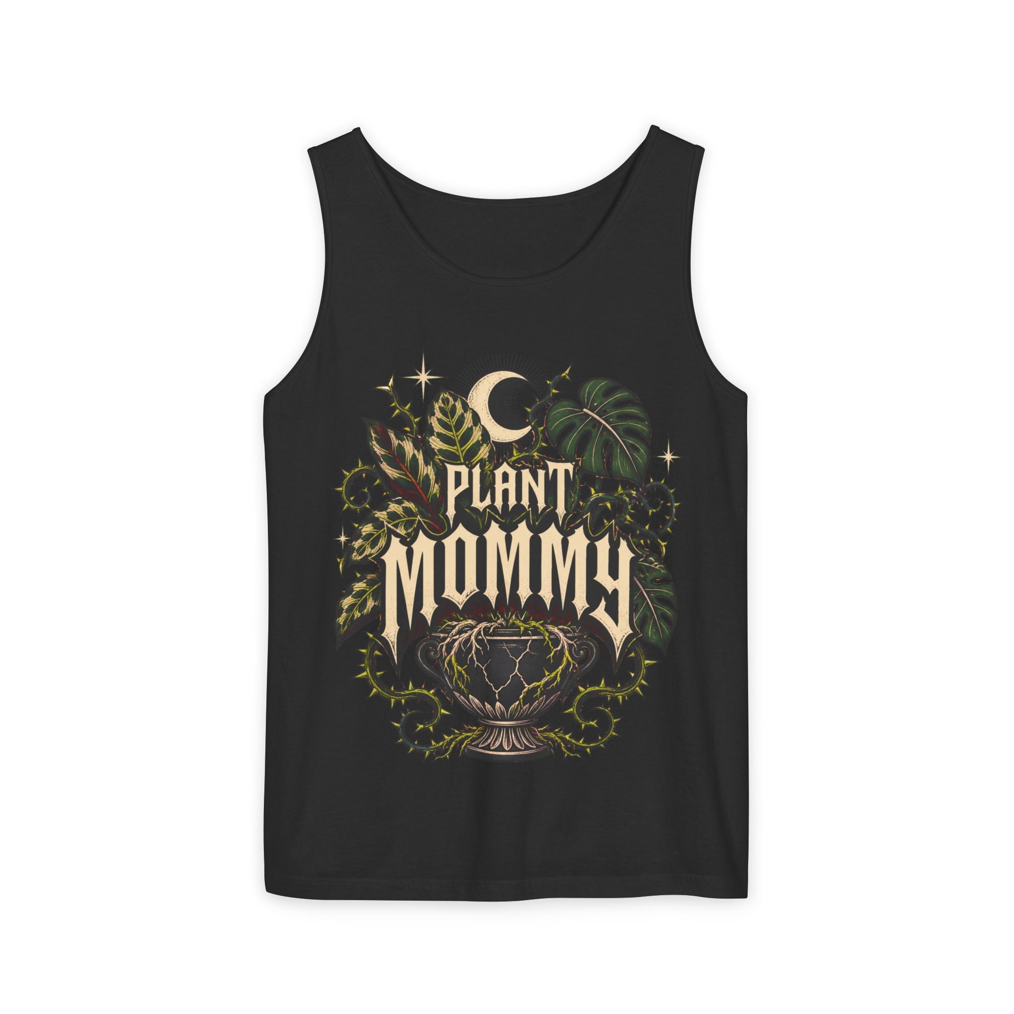 Plant Mommy Tank Top — Botanical Vintage Moon & Monsteras Graphic