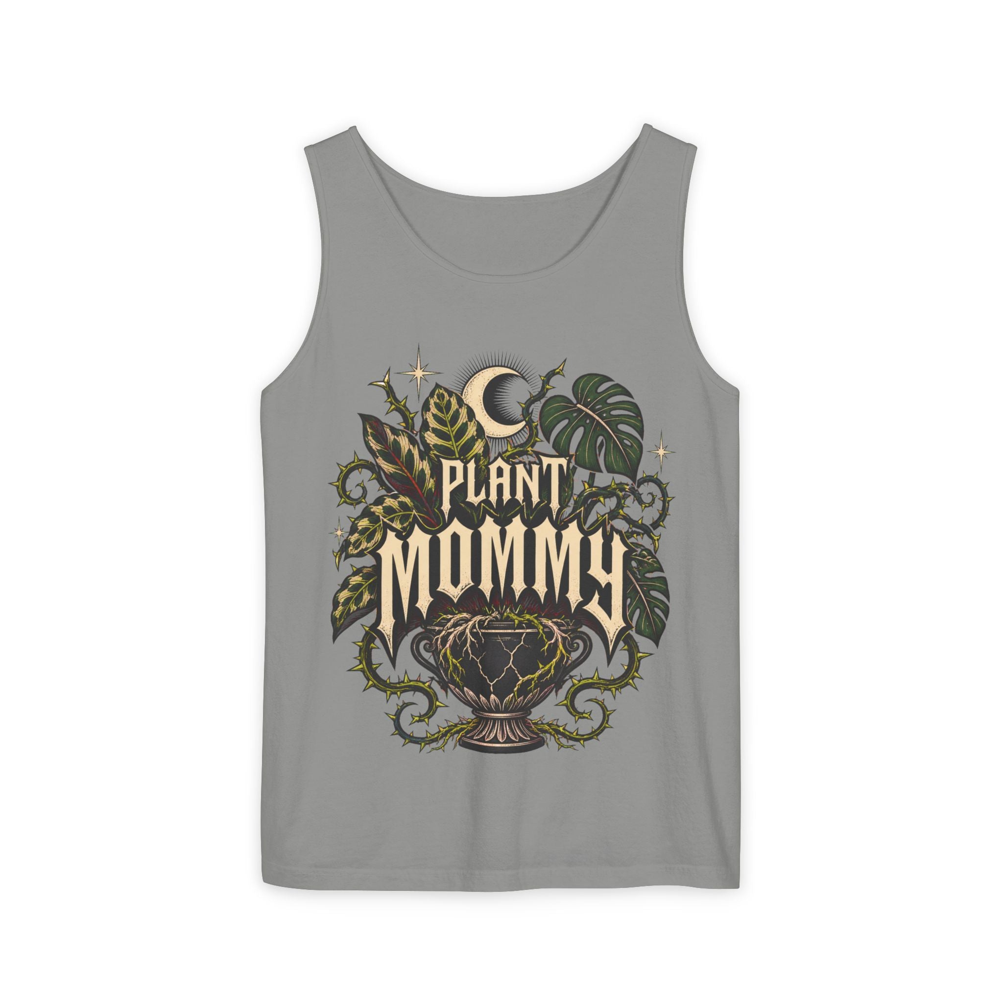 Plant Mommy Tank Top — Botanical Vintage Moon & Monsteras Graphic