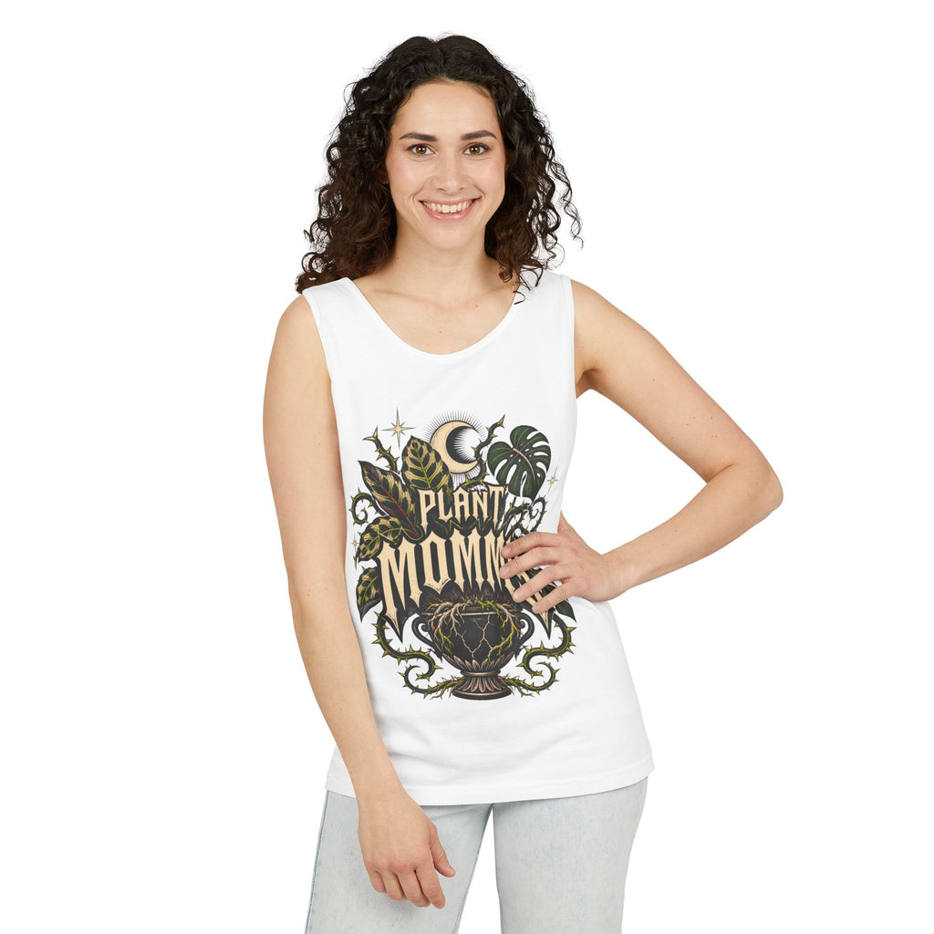 Plant Mommy Tank Top — Botanical Vintage Moon & Monsteras Graphic