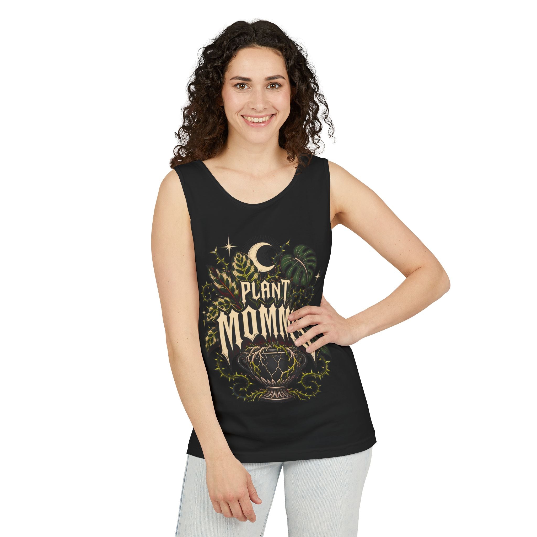 Plant Mommy Tank Top — Botanical Vintage Moon & Monsteras Graphic