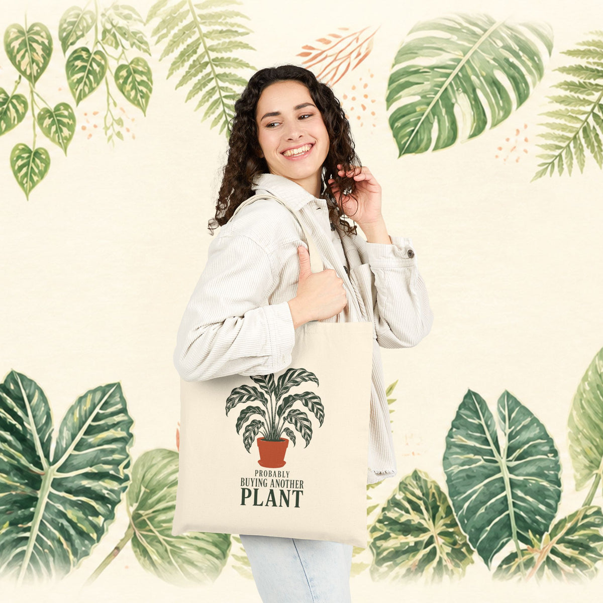 Plant Lover Tote Bag — "Probably Buying Another Plant" Cotton Canvas Tote