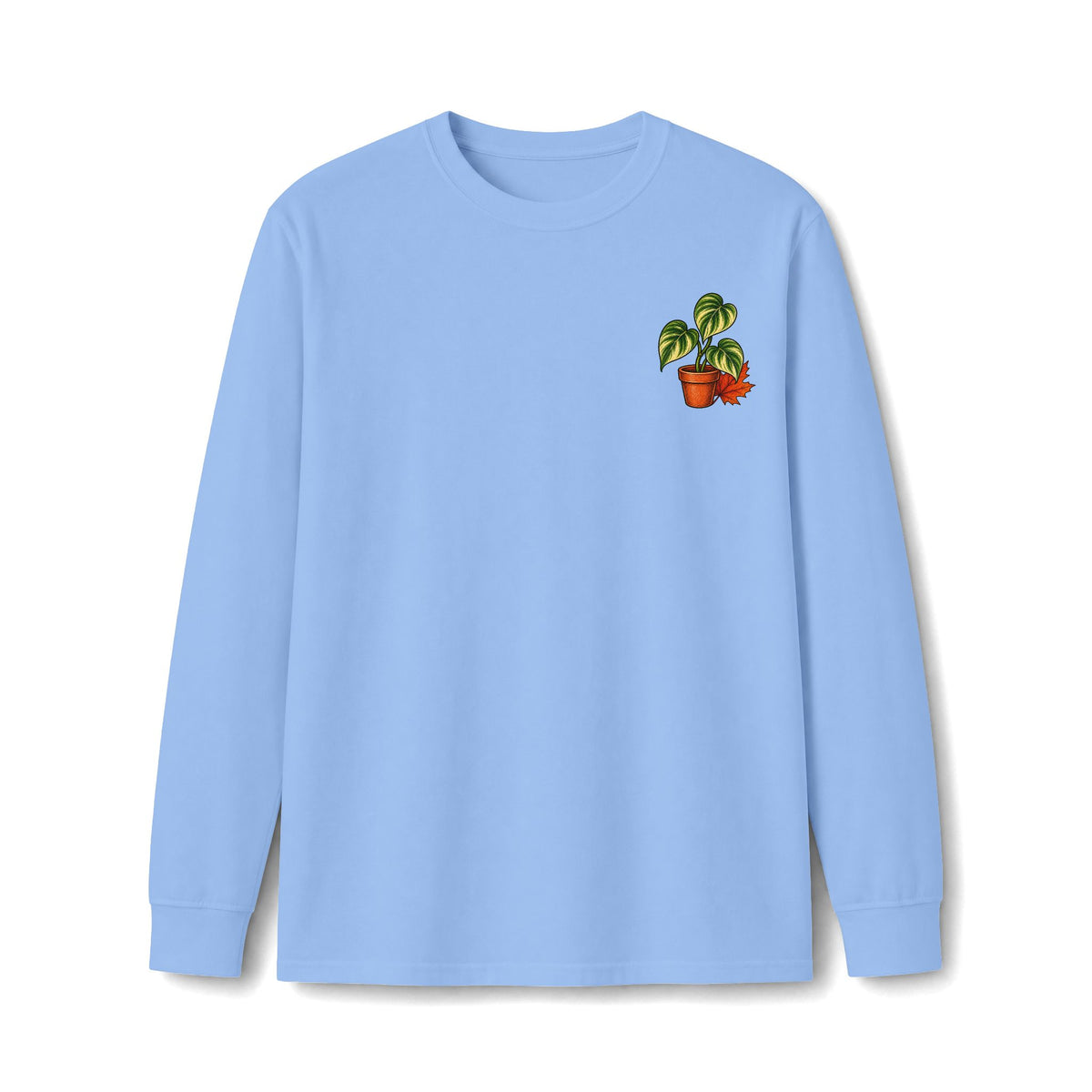 Autumn Plant Crewneck Long Sleeve Tee — Fall Pumpkin & Monstera