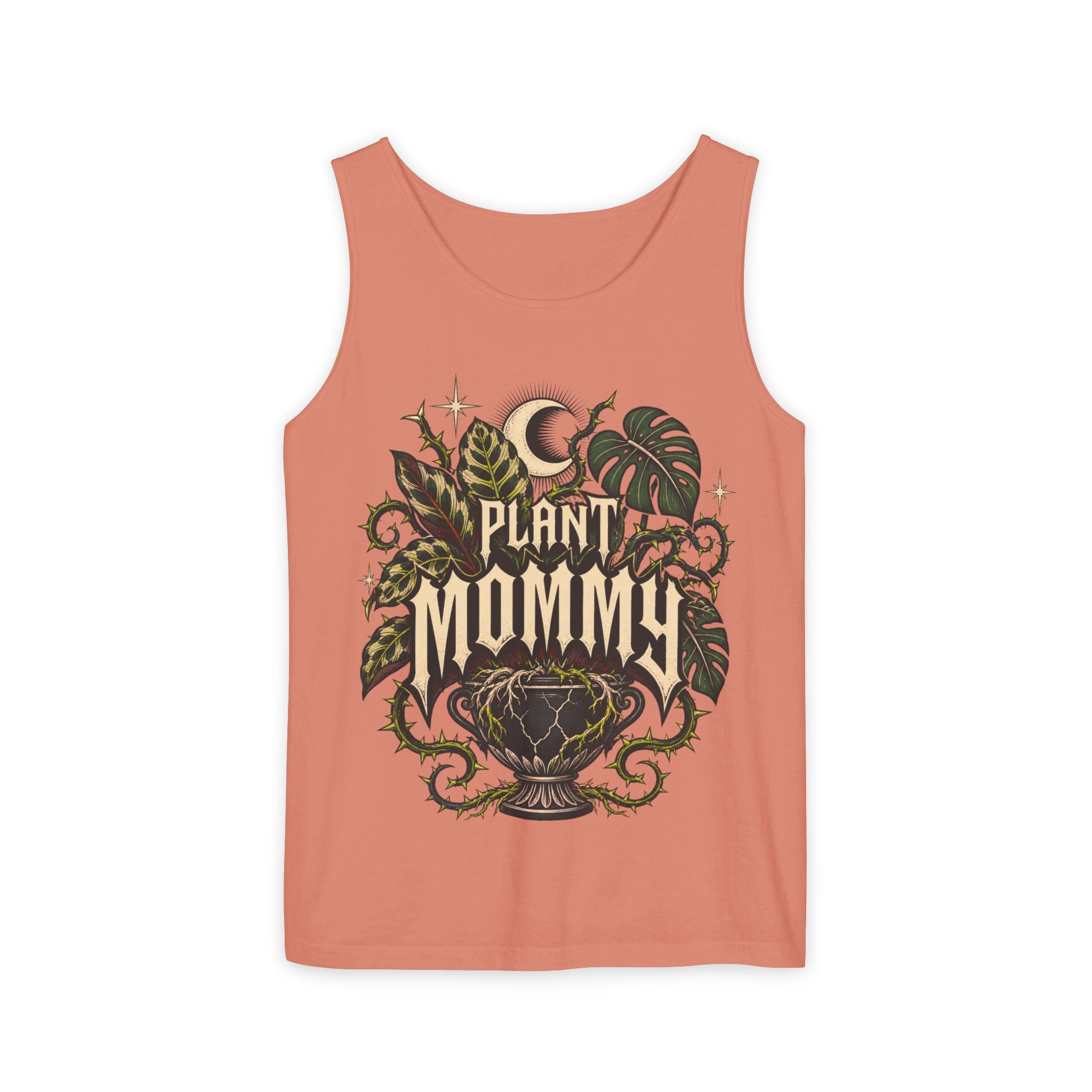 Plant Mommy Tank Top — Botanical Vintage Moon & Monsteras Graphic